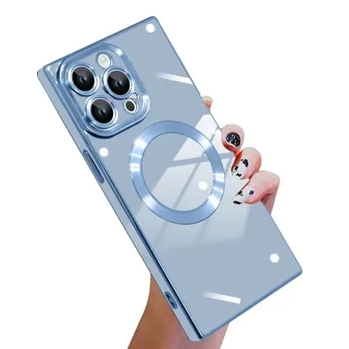 KANGHAR iPhone 15 Pro Max için Tasarlanmış Manyetik Kılıf [MagSafe Uyumlu] Lüks Sevimli Kaplama Tasarımlı Kılıf Tam Gövde Çizilmez Darbeye Dayanıklı Tampon Koruyucu Kapak Mavi 
