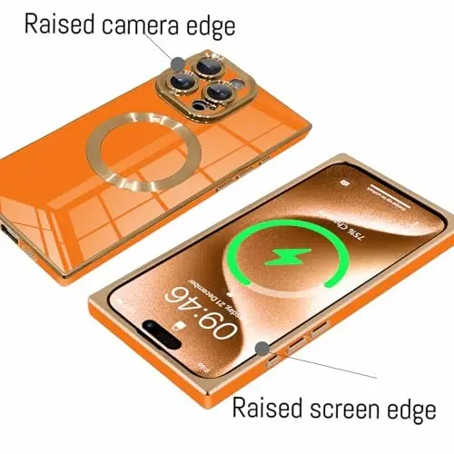 KANGHAR iPhone 15 Pro Max için Tasarlanmış Manyetik Kılıf [MagSafe Uyumlu] Lüks Sevimli Kaplama Tasarımlı Kılıf Tam Gövde Çizilmez Darbeye Dayanıklı Tampon Koruyucu Kapak Turuncu - 3