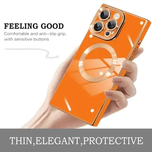 KANGHAR iPhone 15 Pro Max için Tasarlanmış Manyetik Kılıf [MagSafe Uyumlu] Lüks Sevimli Kaplama Tasarımlı Kılıf Tam Gövde Çizilmez Darbeye Dayanıklı Tampon Koruyucu Kapak Turuncu - 4