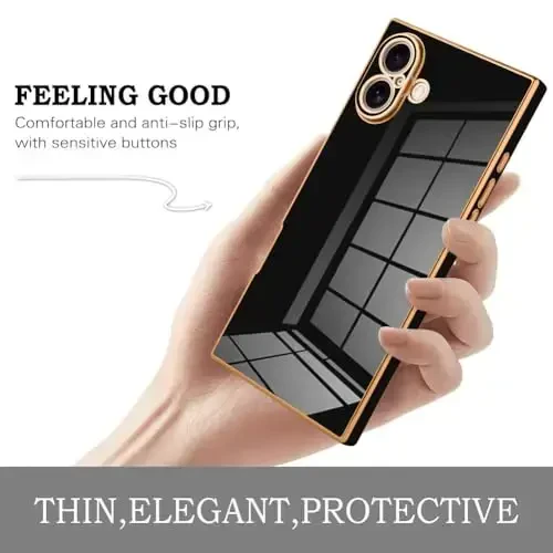 KANGHAR iPhone 16 bilan mos keladigan hashamatli yoqimli qoplama dizaynli g'ilof, iPhone 16 6.1 dyuymli qora uchun to'liq korpusli tirnalishga qarshi zarbaga chidamli bamper himoya qopqog'i - 4