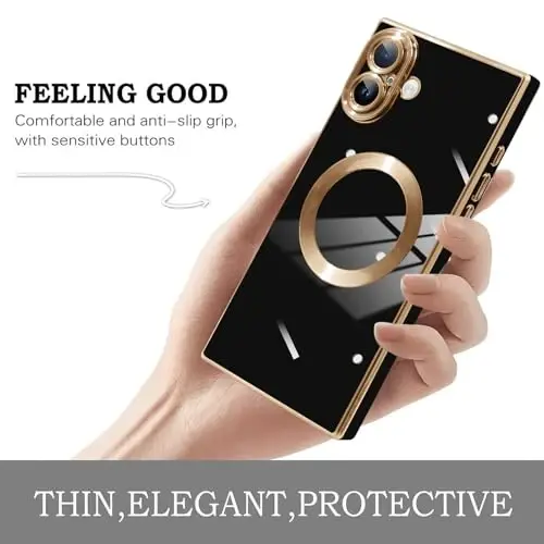 KANGHAR Case Designed for iPhone 16 Magnetic [Compatible with MagSafe] Luxury Cute Plating Design Case Full-Body Anti-Scratch Shockproof Bumper Protective Cover Black - 3