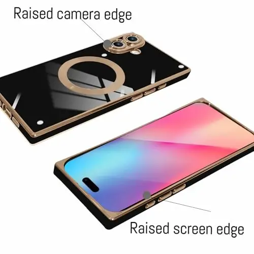 KANGHAR Case Designed for iPhone 16 Magnetic [Compatible with MagSafe] Luxury Cute Plating Design Case Full-Body Anti-Scratch Shockproof Bumper Protective Cover Black - 2