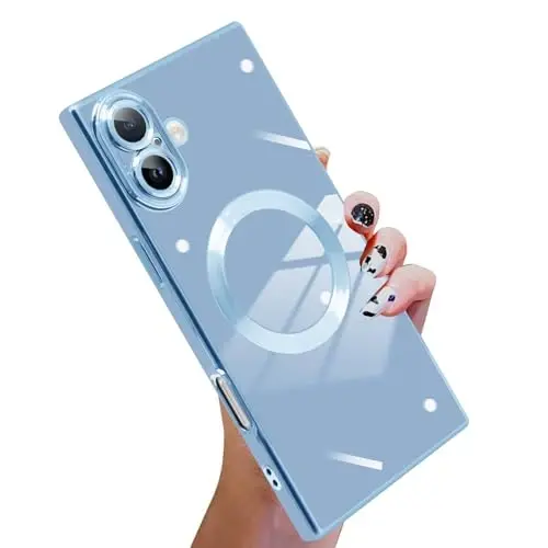 KANGHAR Case Designed for iPhone 16 Magnetic [Compatible with MagSafe] Luxury Cute Plating Design Case Full-Body Anti-Scratch Shockproof Bumper Protective Cover Blue - 1