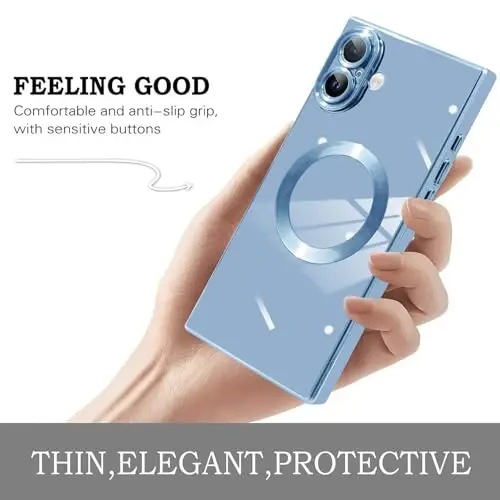 KANGHAR Case Designed for iPhone 16 Magnetic [Compatible with MagSafe] Luxury Cute Plating Design Case Full-Body Anti-Scratch Shockproof Bumper Protective Cover Blue - 3