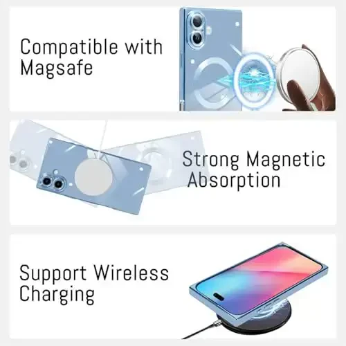 KANGHAR Case Designed for iPhone 16 Magnetic [Compatible with MagSafe] Luxury Cute Plating Design Case Full-Body Anti-Scratch Shockproof Bumper Protective Cover Blue - 5