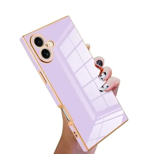 KANGHAR Case Compatible with iPhone 16 Luxury Cute Plating Design Case Full-Body Anti-Scratch Shockproof Bumper Protective Cover for iPhone 16 6.1 Inch Purple - KANGHAR