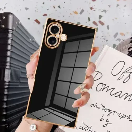 KANGHAR Case Compatible with iPhone 16 Luxury Cute Plating Design Case Full-Body Anti-Scratch Shockproof Bumper Protective Cover for iPhone 16 6.1 Inch Black - 6