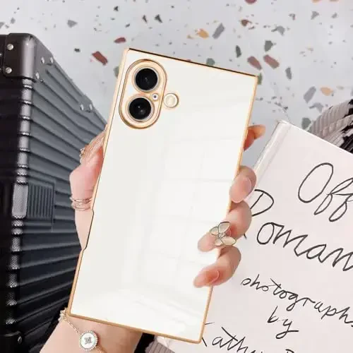 KANGHAR Case Compatible with iPhone 16 Luxury Cute Plating Design Case Full-Body Anti-Scratch Shockproof Bumper Protective Cover for iPhone 16 6.1 Inch White - 6