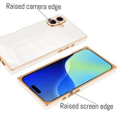 KANGHAR Case Compatible with iPhone 16 Plus Luxury Cute Plating Design Case Full-Body Anti-Scratch Shockproof Bumper Protective Cover for iPhone 16 Plus 6.7 Inch White - 3