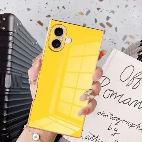 KANGHAR iPhone 16 Plus uchun mos keladigan hashamatli yoqimli qoplama dizaynli g‘ilof iPhone 16 Plus 6.7 dyuymli sariq uchun butun tanani chizishga qarshi zarbga chidamli bamper himoya qopqog‘i - 6