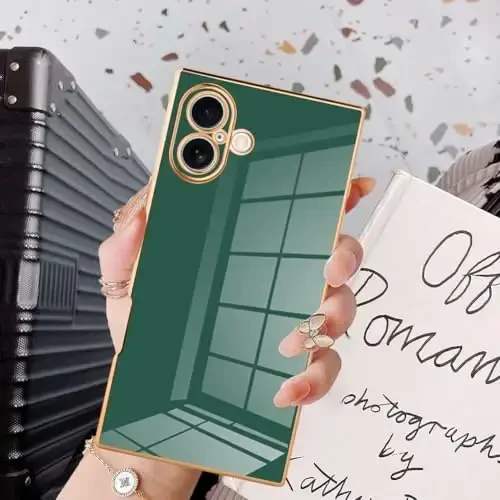 KANGHAR iPhone 16 Plus uchun mos keladigan hashamatli yoqimli qoplama dizaynli g'ilof, to'liq tanani chizishga qarshi zarbga chidamli bamper himoya qopqog'i iPhone 16 Plus 6.7 dyuymli to'q yashil - 6