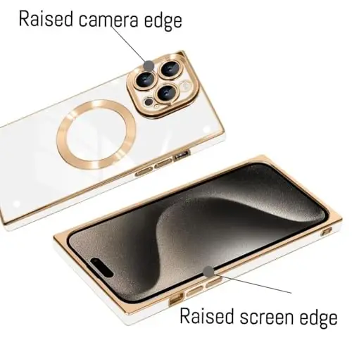 KANGHAR Case Designed for iPhone 16 Pro Magnetic [Compatible with MagSafe] Luxury Cute Plating Design Case Full-Body Anti-Scratch Shockproof Bumper Protective Cover White - 3