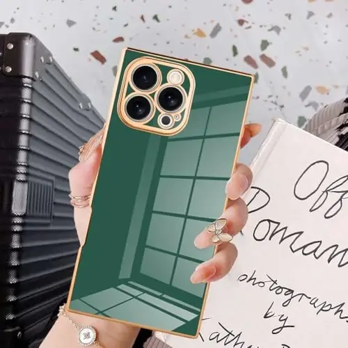 KANGHAR Case Compatible with iPhone 16 Pro Luxury Cute Plating Design Case Full-Body Anti-Scratch Shockproof Bumper Protective Cover for iPhone 16 Pro 6.3 Inch Dark Green 