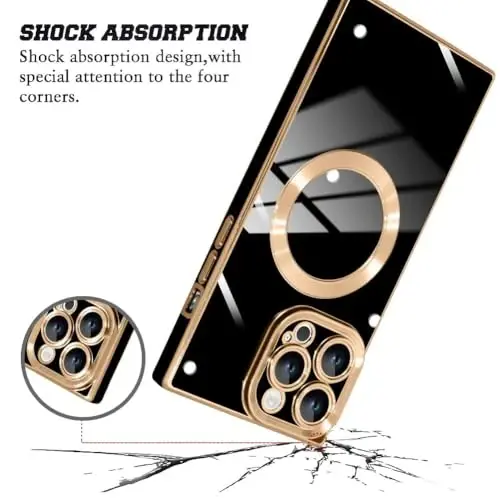 KANGHAR Case Designed for iPhone 16 Pro Max Magnetic [Compatible with MagSafe] Luxury Cute Plating Design Case Full-Body Anti-Scratch Shockproof Bumper Protective Cover Black - 2