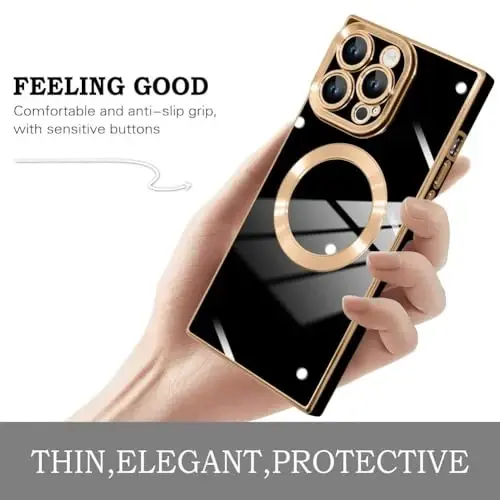 KANGHAR Case Designed for iPhone 16 Pro Max Magnetic [Compatible with MagSafe] Luxury Cute Plating Design Case Full-Body Anti-Scratch Shockproof Bumper Protective Cover Black - 4