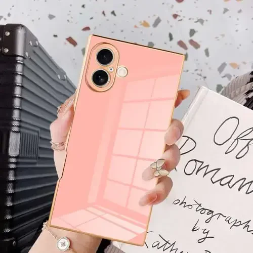 KANGHAR iPhone 17 bilan mos keladigan hashamatli yoqimli qoplama dizaynli g'ilof, to'liq tanani qoplaydigan tirnalishga qarshi zarbga chidamli bamper himoya qopqog'i iPhone 17 6,3 dyuymli pushti uchun mo'ljallangan - 6