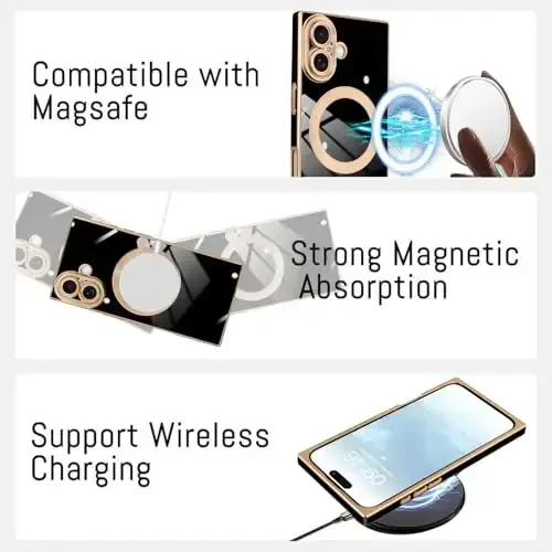 KANGHAR iPhone 17 için Kılıf Manyetik [MagSafe ile Uyumlu] Lüks Sevimli Kaplama Tasarımı Kılıf Tam Gövde Çizilmez Darbeye Dayanıklı Tampon Koruyucu Kapak Siyah - 5