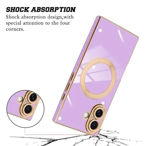 KANGHAR Case Designed for iPhone 17 Magnetic [Compatible with MagSafe] Luxury Cute Plating Design Case Full-Body Anti-Scratch Shockproof Bumper Protective Cover Purple - 2