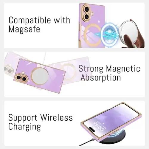 KANGHAR Case Designed for iPhone 17 Magnetic [Compatible with MagSafe] Luxury Cute Plating Design Case Full-Body Anti-Scratch Shockproof Bumper Protective Cover Purple - 5