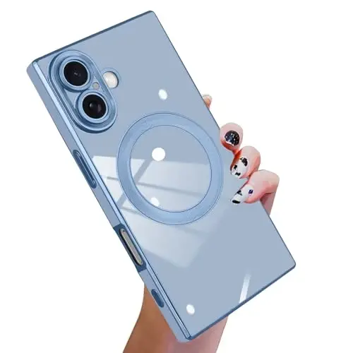 KANGHAR Case Designed for iPhone 17 Magnetic [Compatible with MagSafe] Luxury Cute Plating Design Case Full-Body Anti-Scratch Shockproof Bumper Protective Cover Blue - KANGHAR