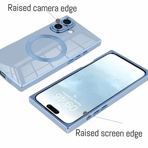 KANGHAR Case Designed for iPhone 17 Magnetic [Compatible with MagSafe] Luxury Cute Plating Design Case Full-Body Anti-Scratch Shockproof Bumper Protective Cover Blue - 3