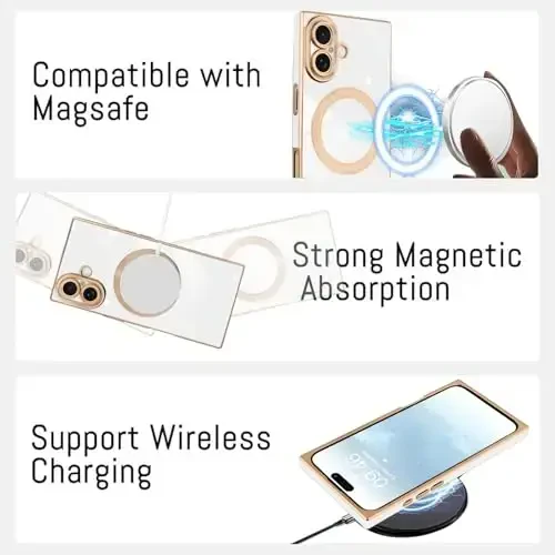 KANGHAR iPhone 17 Magnetic uchun mo'ljallangan g'ilof [MagSafe bilan mos keladi] Hashamatli yoqimli qoplama dizayni To'liq korpusli tirnalishga qarshi zarbaga chidamli bamper himoya qopqog'i Oq - 5