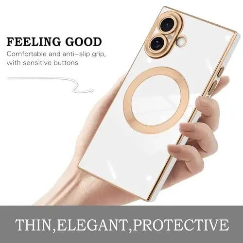 KANGHAR iPhone 17 Magnetic uchun mo'ljallangan g'ilof [MagSafe bilan mos keladi] Hashamatli yoqimli qoplama dizayni To'liq korpusli tirnalishga qarshi zarbaga chidamli bamper himoya qopqog'i Oq - 4