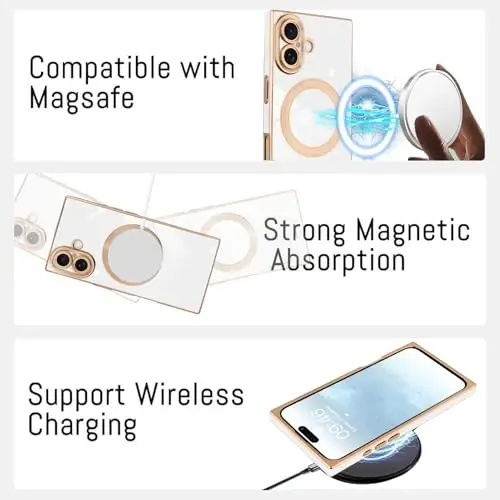 KANGHAR iPhone 17 Magnetic uchun mo'ljallangan g'ilof [MagSafe bilan mos keladi] Hashamatli yoqimli qoplama dizayni To'liq korpusli tirnalishga qarshi zarbaga chidamli bamper himoya qopqog'i Oq - 5