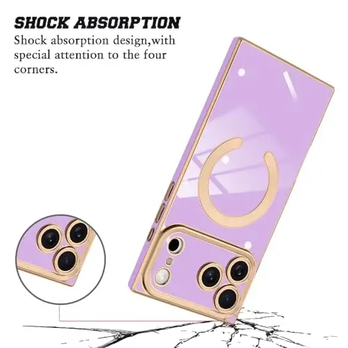 KANGHAR Case Designed for iPhone 17 Pro Magnetic [Compatible with MagSafe] Luxury Cute Plating Design Case Full-Body Anti-Scratch Shockproof Bumper Protective Cover Purple - 2