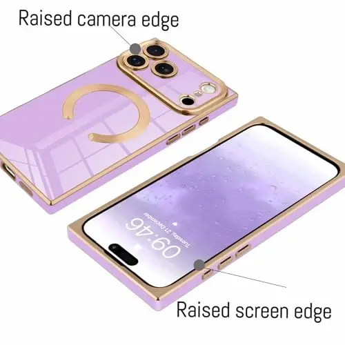 KANGHAR Case Designed for iPhone 17 Pro Magnetic [Compatible with MagSafe] Luxury Cute Plating Design Case Full-Body Anti-Scratch Shockproof Bumper Protective Cover Purple - 3