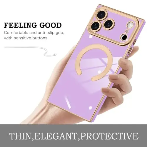 KANGHAR Case Designed for iPhone 17 Pro Magnetic [Compatible with MagSafe] Luxury Cute Plating Design Case Full-Body Anti-Scratch Shockproof Bumper Protective Cover Purple - 4