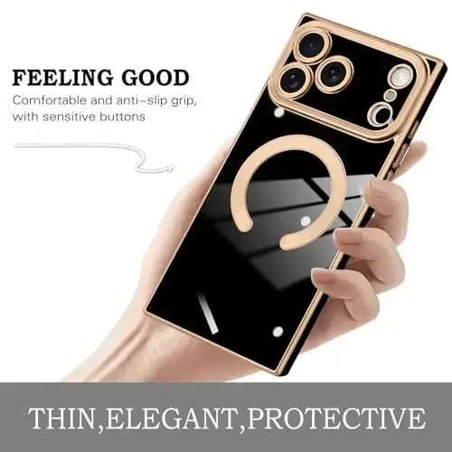 KANGHAR iPhone 17 Pro için Tasarlanmış Manyetik Kılıf [MagSafe ile Uyumlu] Lüks Şirin Kaplama Tasarımlı Kılıf Tam Gövde Çizilmez Darbeye Dayanıklı Tampon Koruyucu Kapak Siyah - 4