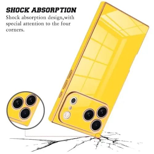 KANGHAR Case Compatible with iPhone 17 Pro Luxury Cute Plating Design Case Full-Body Anti-Scratch Shockproof Bumper Protective Cover Designed for iPhone 17 Pro 6.3 Inch Yellow - 2