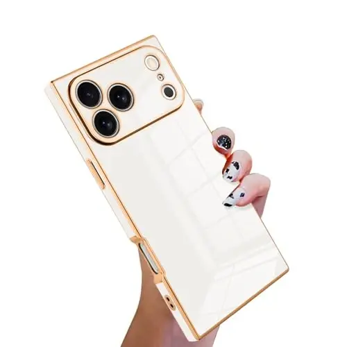 KANGHAR Case Compatible with iPhone 17 Pro Luxury Cute Plating Design Case Full-Body Anti-Scratch Shockproof Bumper Protective Cover Designed for iPhone 17 Pro 6.3 Inch White - 1