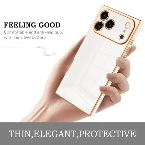 KANGHAR Case Compatible with iPhone 17 Pro Luxury Cute Plating Design Case Full-Body Anti-Scratch Shockproof Bumper Protective Cover Designed for iPhone 17 Pro 6.3 Inch White - 4