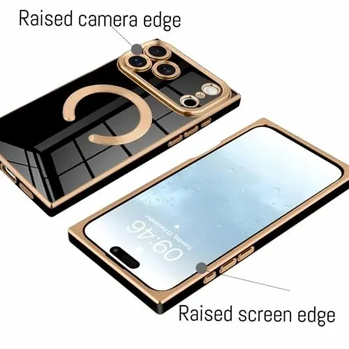 KANGHAR iPhone 17 Pro Magnetic uchun mo'ljallangan g'ilof [MagSafe bilan mos] Hashamatli chiroyli qoplama dizayni To'liq korpusli tirnalishga qarshi zarbga chidamli bamper himoya qopqog'i Qora - 3
