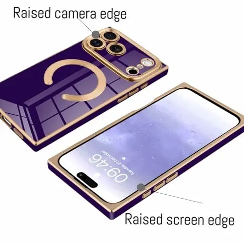 KANGHAR iPhone 17 Pro Magnetic uchun mo'ljallangan g'ilof [MagSafe bilan mos] Hashamatli yoqimli qoplama dizayni G'ilof to'liq korpusli tirnalishga qarshi zarbaga bardoshli bamper himoya qopqog'i To'q binafsha - 3