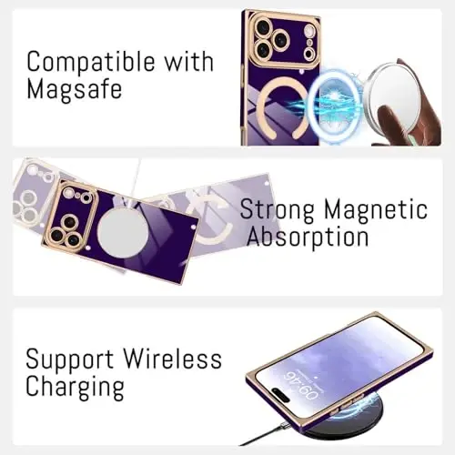 KANGHAR iPhone 17 Pro Magnetic uchun mo'ljallangan g'ilof [MagSafe bilan mos] Hashamatli yoqimli qoplama dizayni G'ilof to'liq korpusli tirnalishga qarshi zarbaga bardoshli bamper himoya qopqog'i To'q binafsha - 5
