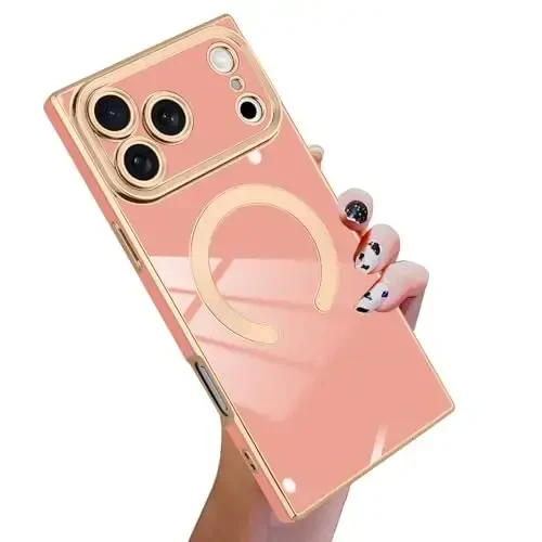 KANGHAR iPhone 17 Pro Magnetic uchun mo'ljallangan g'ilof [MagSafe bilan mos] Hashamatli yoqimli qoplama dizayni g'ilofi To'liq korpusli tirnalishga qarshi zarbaga bardoshli bamper himoya qopqog'i pushti - 1