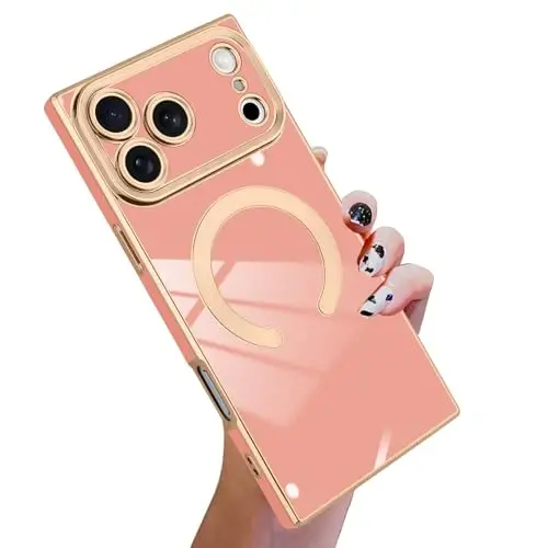 KANGHAR iPhone 17 Pro Magnetic uchun mo'ljallangan g'ilof [MagSafe bilan mos] Hashamatli yoqimli qoplama dizayni g'ilofi To'liq korpusli tirnalishga qarshi zarbaga bardoshli bamper himoya qopqog'i pushti 