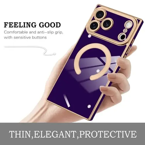 KANGHAR Case Designed for iPhone 17 Pro Max Magnetic [Compatible with MagSafe] Luxury Cute Plating Design Case Full-Body Anti-Scratch Shockproof Bumper Protective Cover Dark Purple - 4
