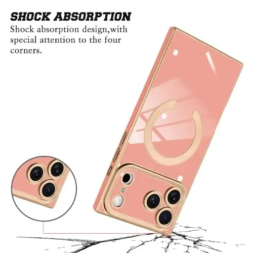 KANGHAR Case Designed for iPhone 17 Pro Max Magnetic [Compatible with MagSafe] Luxury Cute Plating Design Case Full-Body Anti-Scratch Shockproof Bumper Protective Cover Pink - 2