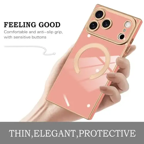 KANGHAR Case Designed for iPhone 17 Pro Max Magnetic [Compatible with MagSafe] Luxury Cute Plating Design Case Full-Body Anti-Scratch Shockproof Bumper Protective Cover Pink - 4