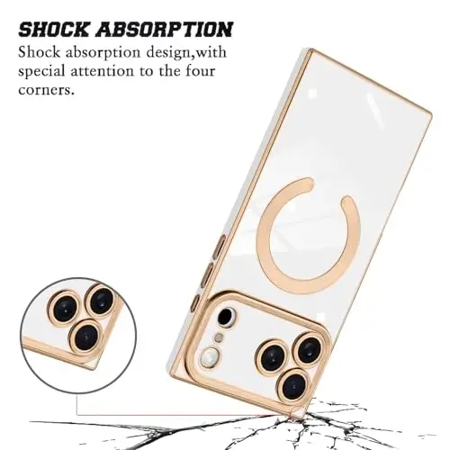 KANGHAR Case Designed for iPhone 17 Pro Max Magnetic [Compatible with MagSafe] Luxury Cute Plating Design Case Full-Body Anti-Scratch Shockproof Bumper Protective Cover White - 2