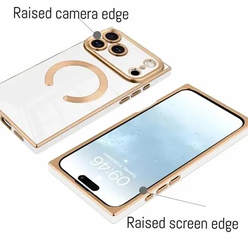 KANGHAR Case Designed for iPhone 17 Pro Max Magnetic [Compatible with MagSafe] Luxury Cute Plating Design Case Full-Body Anti-Scratch Shockproof Bumper Protective Cover White - 3