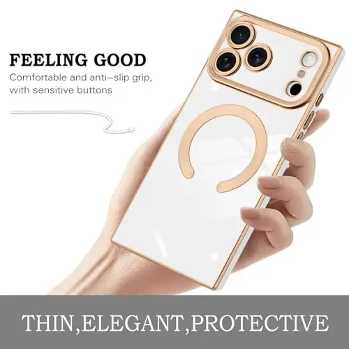 KANGHAR Case Designed for iPhone 17 Pro Max Magnetic [Compatible with MagSafe] Luxury Cute Plating Design Case Full-Body Anti-Scratch Shockproof Bumper Protective Cover White - 4