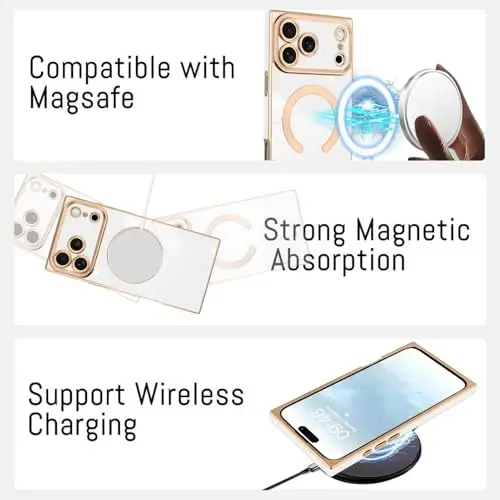 KANGHAR Case Designed for iPhone 17 Pro Max Magnetic [Compatible with MagSafe] Luxury Cute Plating Design Case Full-Body Anti-Scratch Shockproof Bumper Protective Cover White - 5