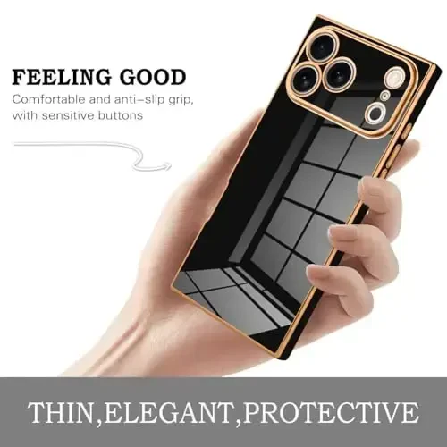 KANGHAR Case Compatible with iPhone 17 Pro Max Luxury Cute Plating Design Case Full-Body Anti-Scratch Shockproof Bumper Protective Cover Designed for iPhone 17 Pro Max 6.9 Inch Black - 4