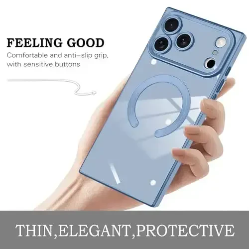 KANGHAR Case Designed for iPhone 17 Pro Max Magnetic [Compatible with MagSafe] Luxury Cute Plating Design Case Full-Body Anti-Scratch Shockproof Bumper Protective Cover Blue - 4