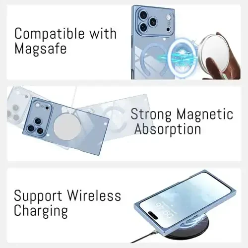 KANGHAR Case Designed for iPhone 17 Pro Max Magnetic [Compatible with MagSafe] Luxury Cute Plating Design Case Full-Body Anti-Scratch Shockproof Bumper Protective Cover Blue - 5